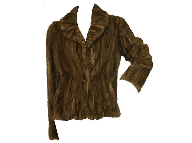Autre Marque LALTRAMODA Veste Cardigan en Fourrure de Vison Marron Chocolat Taille 44 W. Ceinture en cuir mince Marron clair - vue 7