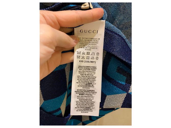 Gucci – Lamé – Jacquard-Cardigan mit geometrischem G in Blau und Silber - Ansicht 6