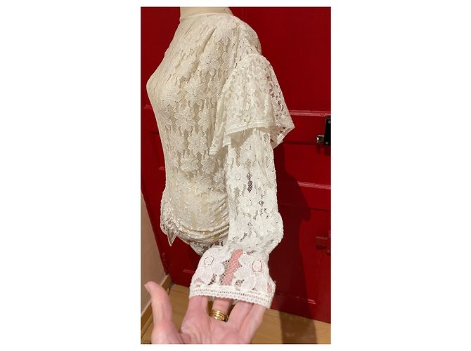 Top asimétrico de encaje de algodón Isabel Marant Etoile Vinny blanco - vista 3