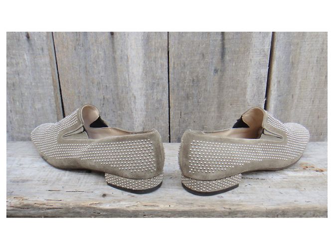 Autre Marque Mocassini Ebano in suede beige con borchie 38 - vista 4