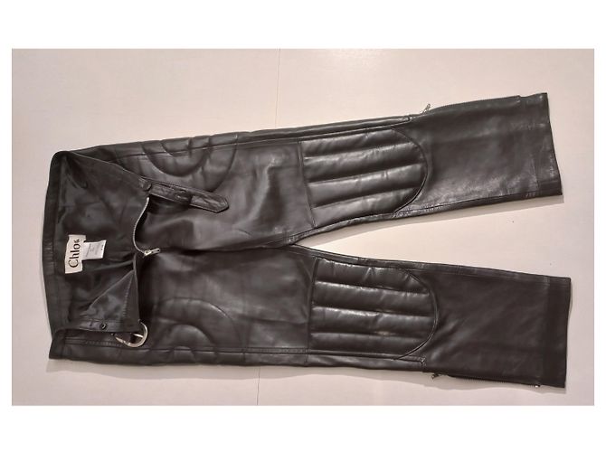 Chloé Calça de pele de cordeiro preta em excelente estado Preto - vista 4