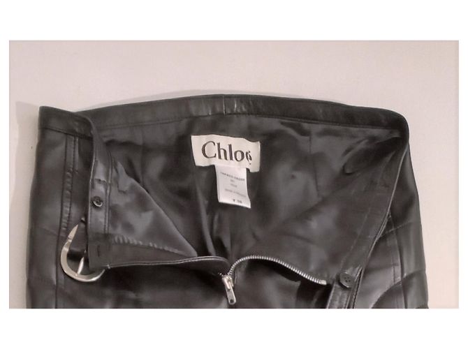 Chloé Calça de pele de cordeiro preta em excelente estado Preto - vista 14