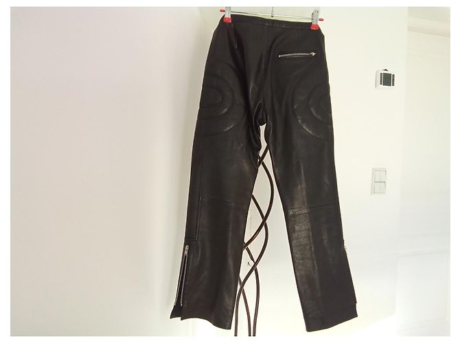 Chloé Calça de pele de cordeiro preta em excelente estado Preto - vista 12