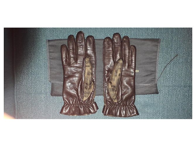 Paar Fendi T-Handschuhe 8 ES Braun - Ansicht 2