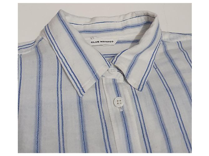 Camicia Club Monaco in cotone a righe bianche e blu Bianco - vista 3