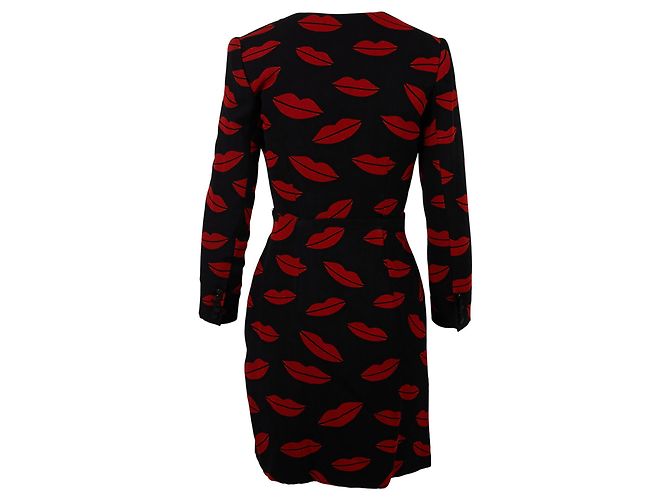 Vestido cruzado de seda con estampado de labios de Saint Laurent Negro - vista 2