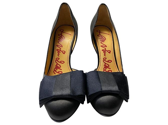 Décolleté con fiocco Lanvin 120 in pelle satinata nera Nero - vista 2