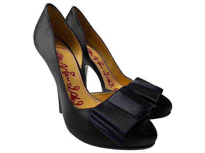 Décolleté con fiocco Lanvin 120 in pelle satinata nera Nero - vista 3