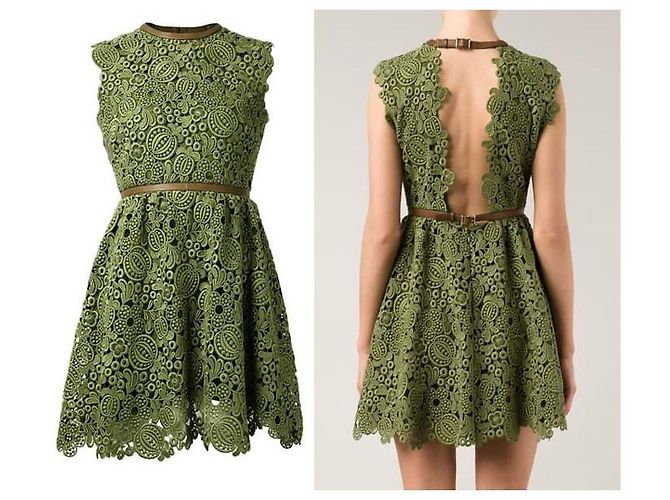 Valentino Leaf Spitzenkleid Grün - Ansicht 7