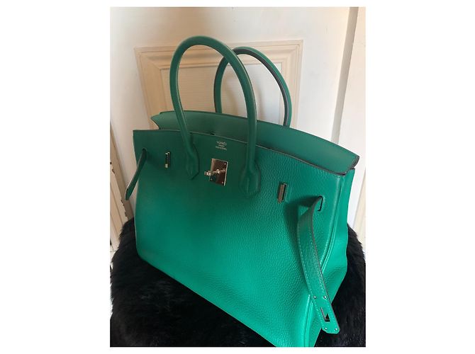 Hermès Birkin 35 in pelle Clemence verde - vista 3
