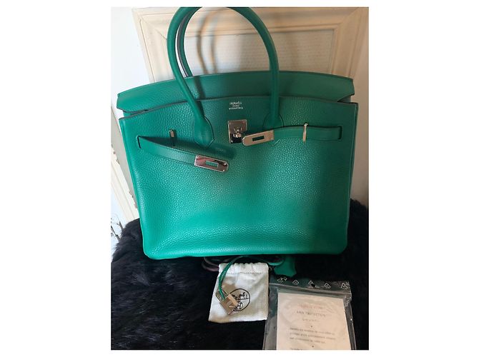 Hermès Birkin 35 in pelle Clemence verde - vista 4