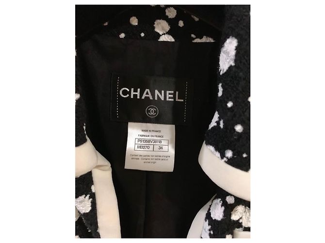 Giacca da abito in tweed maculato bianco e nero Chanel - vista 6