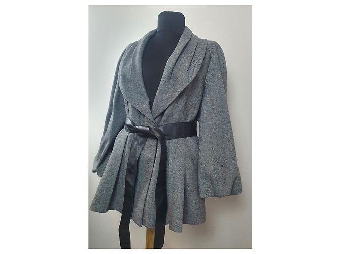 Jaeger Wollblazer Jacke Grau mit Schwarzem Kunstledergürtel - Ansicht 2