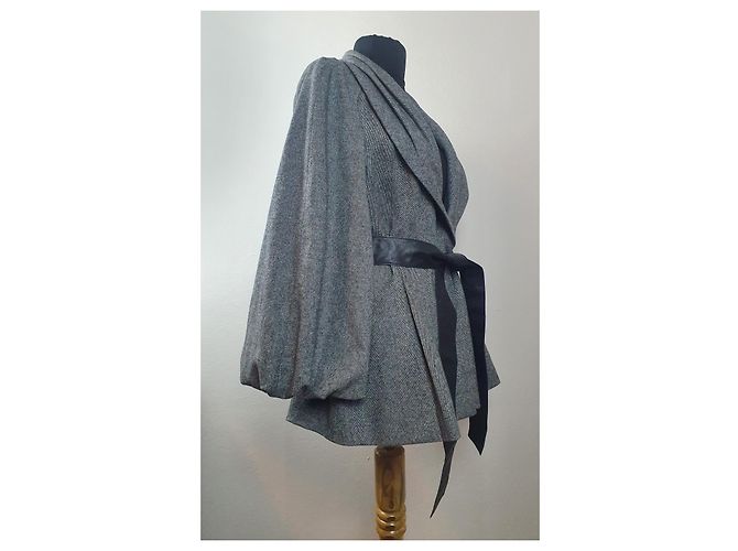 Jaeger Wollblazer Jacke Grau mit Schwarzem Kunstledergürtel - Ansicht 3