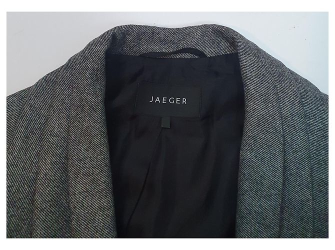 Jaeger Wollblazer Jacke Grau mit Schwarzem Kunstledergürtel - Ansicht 7