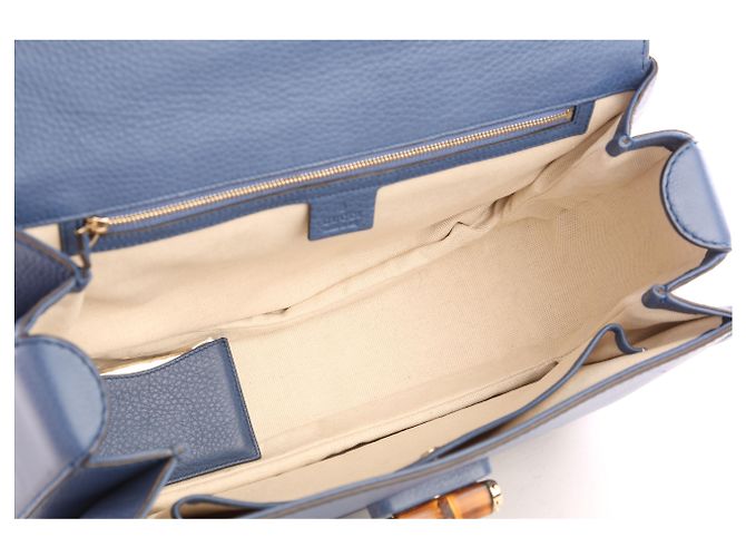 Gucci Navy Blue Leather Large New Bamboo Tassel Top Handle Bag - vista 5