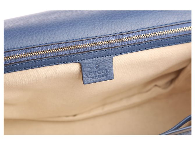 Gucci Navy Blue Leather Large New Bamboo Tassel Top Handle Bag - vista 6