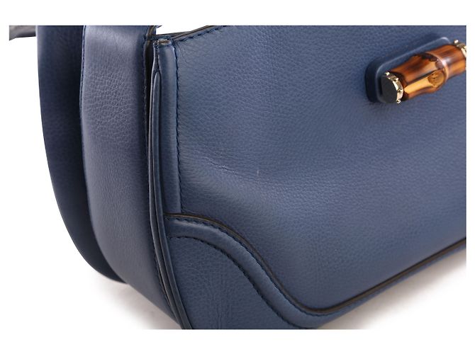 Gucci Navy Blue Leather Large New Bamboo Tassel Top Handle Bag - vista 8