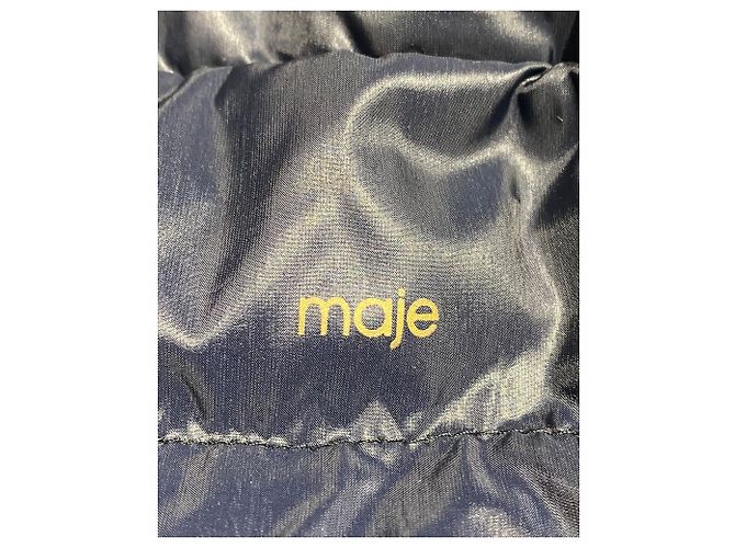 Jaqueta comprida maje com capuz com acabamento de pele em nylon azul - vista 5