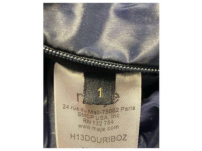 Jaqueta comprida maje com capuz com acabamento de pele em nylon azul - vista 6