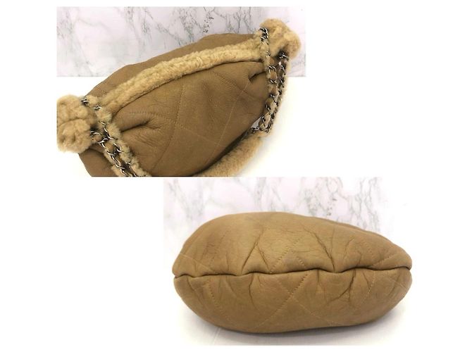 Vintage Chanel Schultertasche aus Lammfell Beige - Ansicht 8
