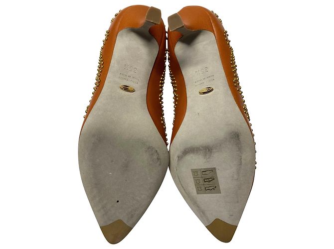 Sergio Rossi con tacco borchiato in pelle marrone - vista 5