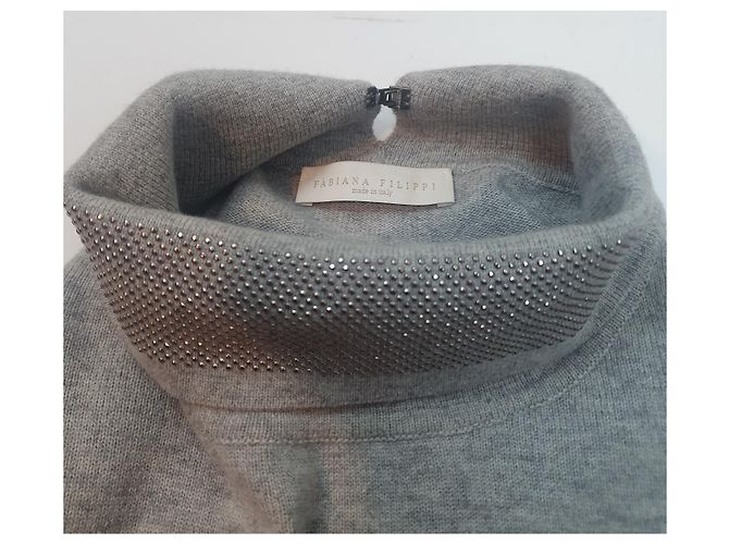 Fabiana Filippi Oversize grauer langer Woll und Seidenpullover - Ansicht 6