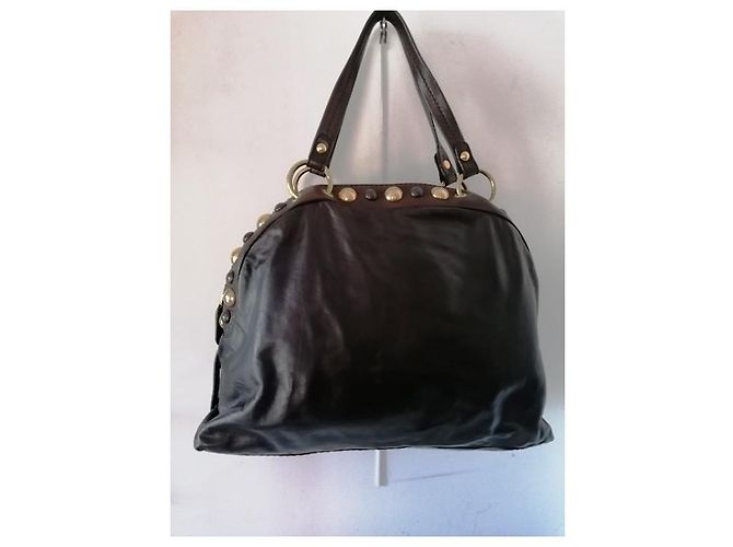 Borsa Gucci in pelle di agnello cioccolato borchiata oro - vista 2