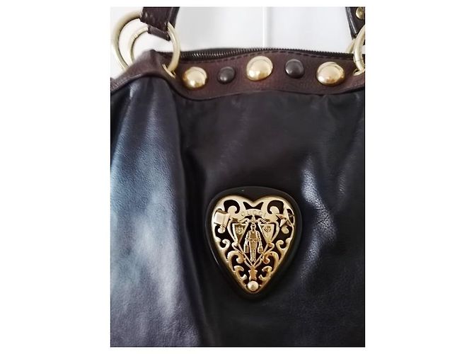 Borsa Gucci in pelle di agnello cioccolato borchiata oro - vista 4