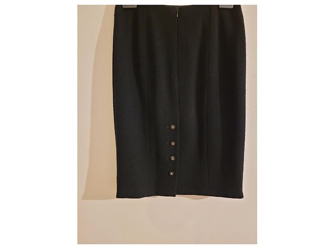 Saia Chanel de tweed de lã preta Preto - vista 5