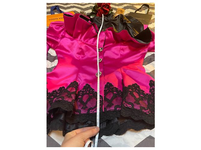 Giacca Casadei Rosa Fuchsia con Volant e Pizzo Nero Fuschia - vista 11