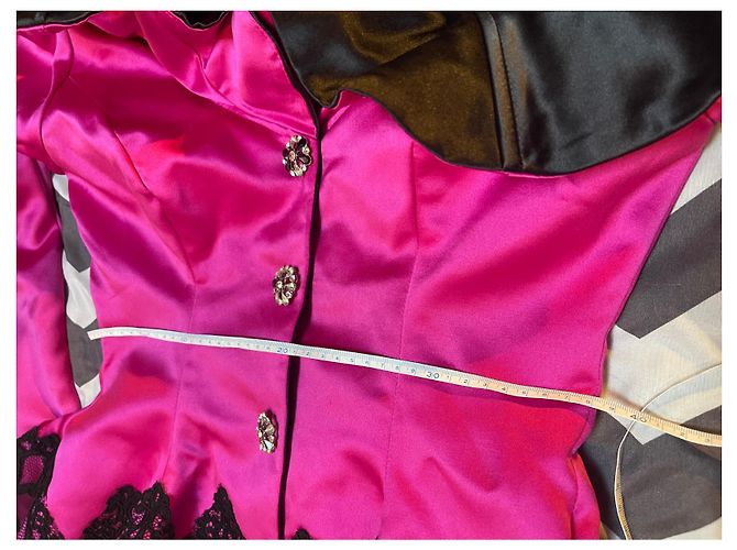 Giacca Casadei Rosa Fuchsia con Volant e Pizzo Nero Fuschia - vista 12
