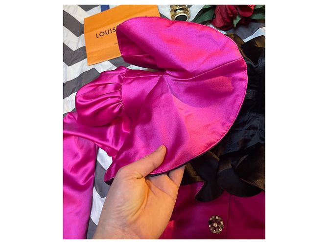 Giacca Casadei Rosa Fuchsia con Volant e Pizzo Nero Fuschia - vista 14