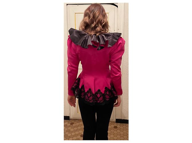Giacca Casadei Rosa Fuchsia con Volant e Pizzo Nero Fuschia - vista 19