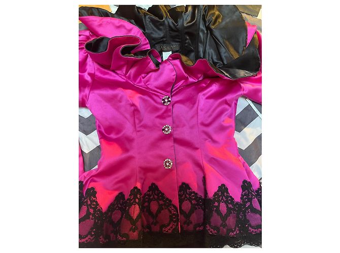 Giacca Casadei Rosa Fuchsia con Volant e Pizzo Nero Fuschia - vista 9