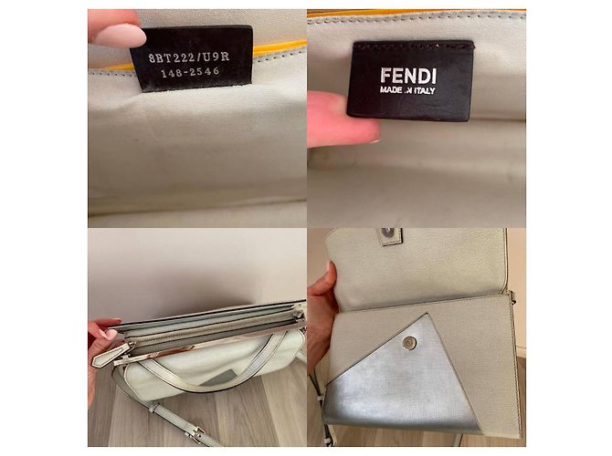 Fendi Demi Jour Handtasche Leder Cremeweiß Silber Aus weiß - Ansicht 11