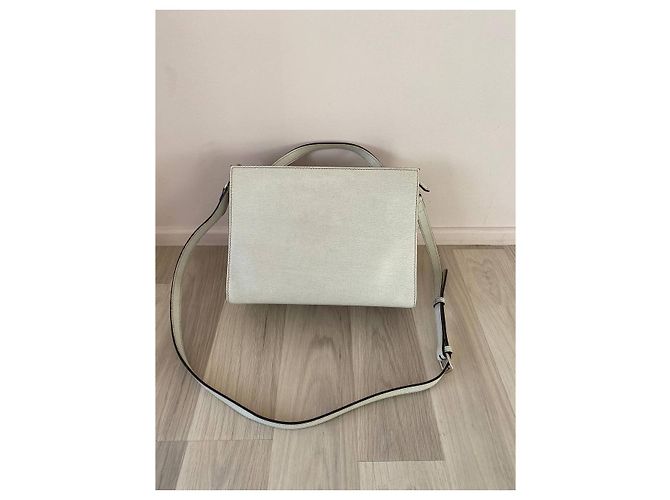 Fendi Demi Jour Handtasche Leder Cremeweiß Silber Aus weiß - Ansicht 2