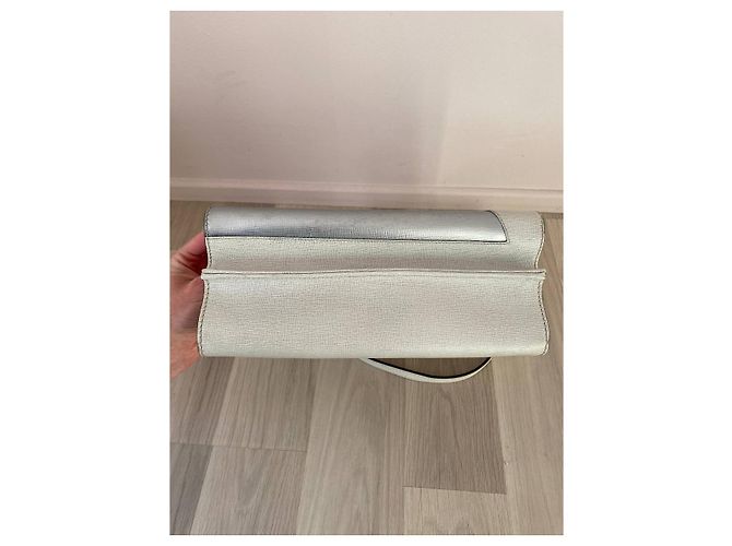 Fendi Demi Jour Handtasche Leder Cremeweiß Silber Aus weiß - Ansicht 4