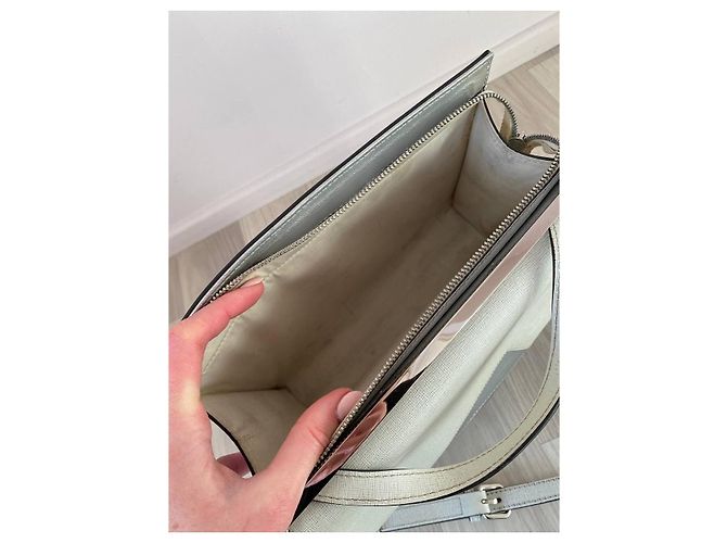 Fendi Demi Jour Handtasche Leder Cremeweiß Silber Aus weiß - Ansicht 7