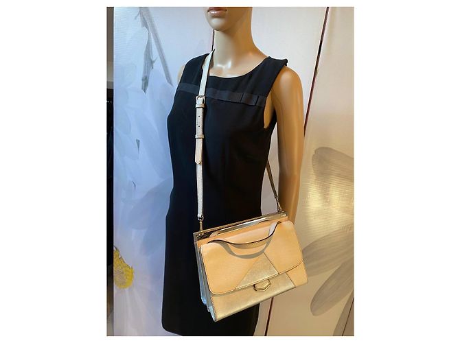 Fendi Demi Jour Handtasche Leder Cremeweiß Silber Aus weiß - Ansicht 9