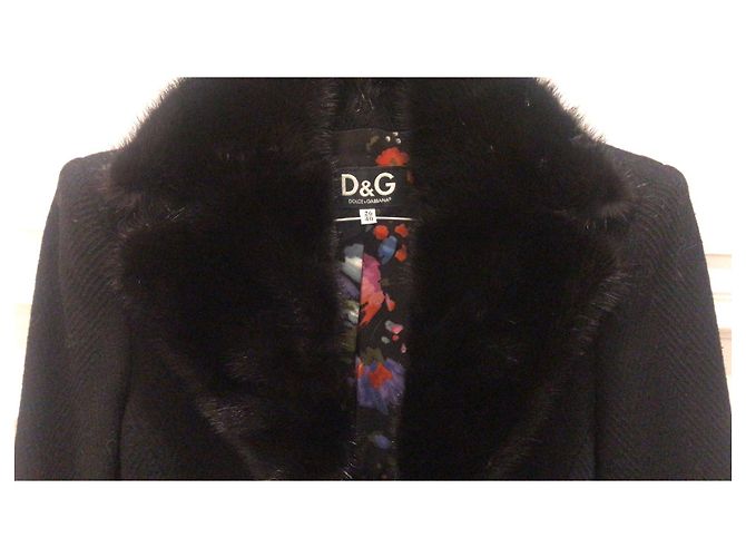 Dolce & Gabbana Abrigo de lana negro con cuello de visón negro - vista 2