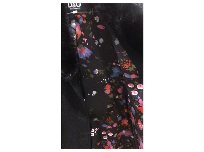 Dolce & Gabbana Abrigo de lana negro con cuello de visón negro - vista 3