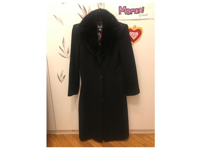Dolce & Gabbana Abrigo de lana negro con cuello de visón negro - vista 5