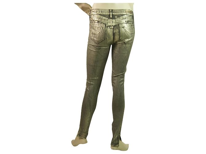 Reiko Alanis Metallic Silver Pants Elastische Skinny Hose Größe 26 - Ansicht 2