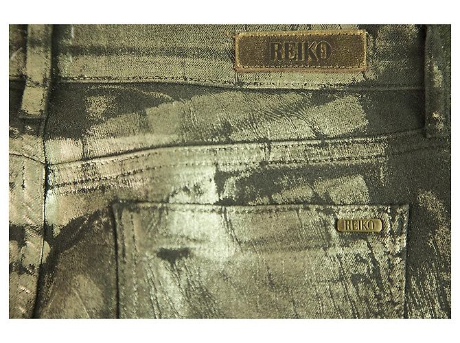 Reiko Alanis Metallic Silver Pants Elastische Skinny Hose Größe 26 - Ansicht 5
