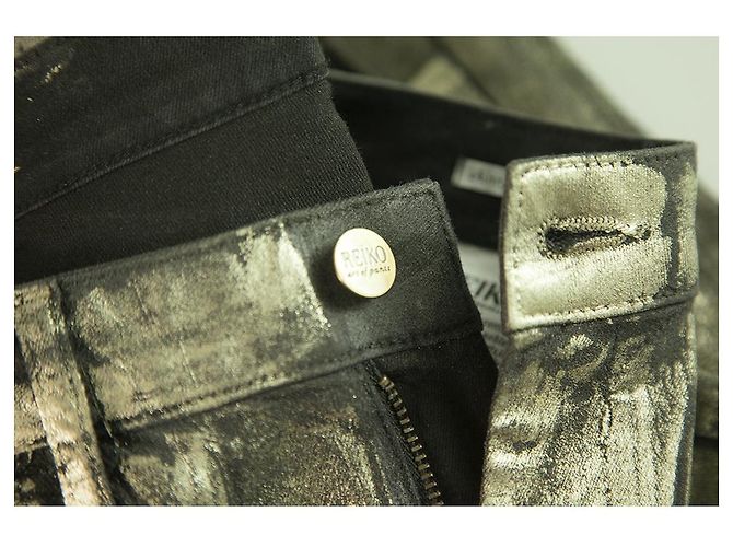 Reiko Alanis Metallic Silver Pants Elastische Skinny Hose Größe 26 - Ansicht 6