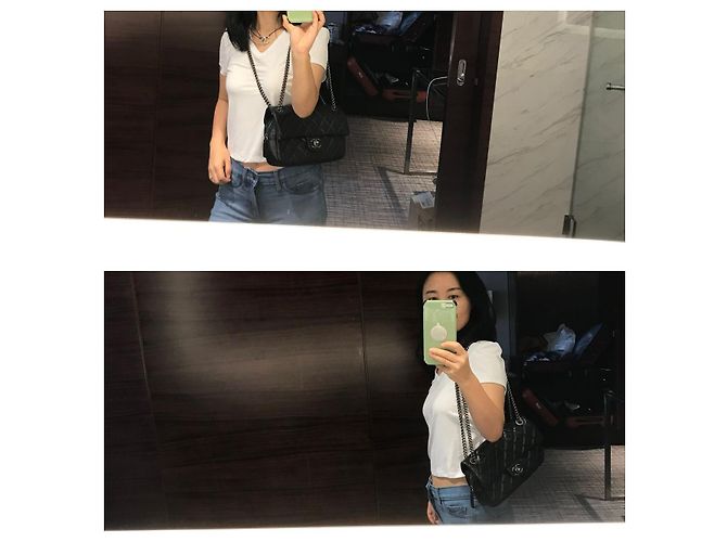 Timeless Chanel mittelgroße flache Tasche, saisonal Schwarz - Ansicht 7