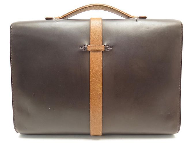 Hermès BORSA PORTA DOCUMENTI HERMES ETRIVIERE II 38 CM IN PELLE SOMBRERO E HUNTER Marrone - vista 2