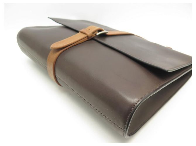 Hermès BORSA PORTA DOCUMENTI HERMES ETRIVIERE II 38 CM IN PELLE SOMBRERO E HUNTER Marrone - vista 3