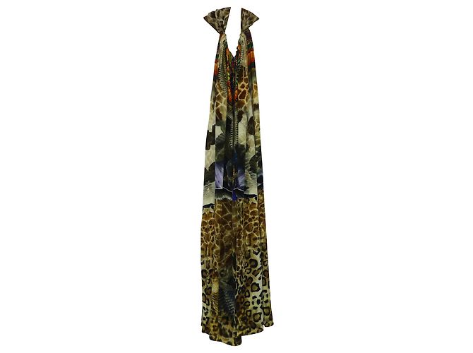 Maxi caftano Camilla con stampa leopardata e aquila in seta multicolore - vista 2